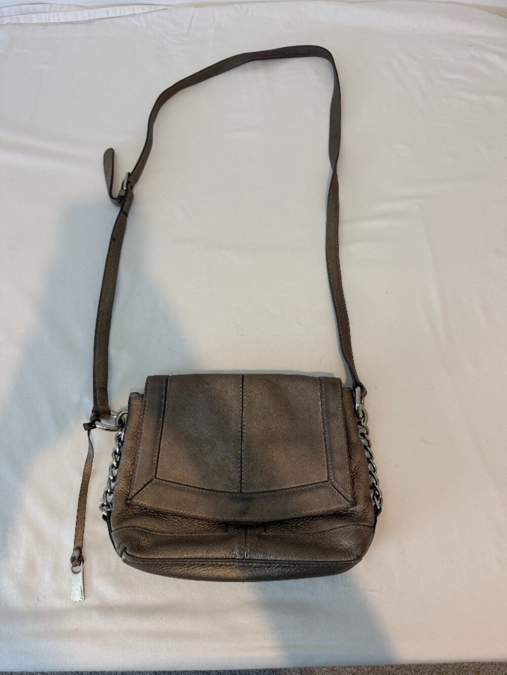 B Makowsky Genuine Leather Crossbody Gray Chain Strap Shoulder Bag Purse
